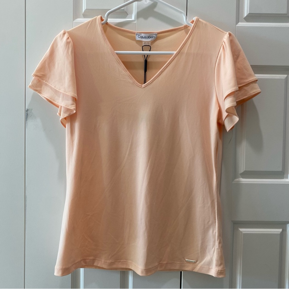 Calvin Klein Soft Peach V-Neck Blouse